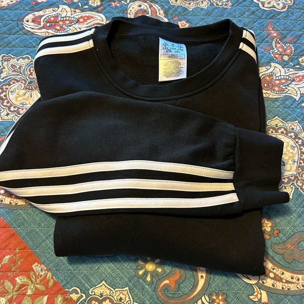 Adidas women’s Black Crewneck Sweatshirt with White Stripes